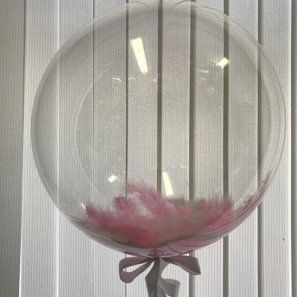 Шар с гелием и розовыми/белыми перьями (18»/46 см) Сфера 3D, Deco Bubble, Прозрачный
