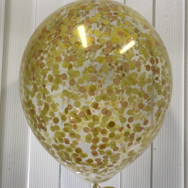 Воздушный шарик с желто-оранжемыв конфетти наполнен гелием 12″(30 см)