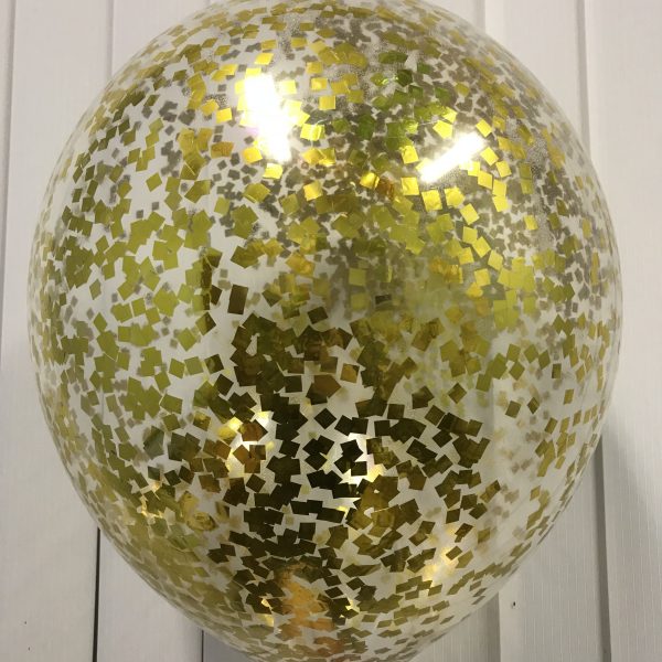 Воздушный шарик с мелким золотым конфетти наполнен гелием 12″(30 см)